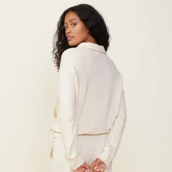 MONROW Supersoft Fleece Polo Sweatshirt OFFWHITE Sale